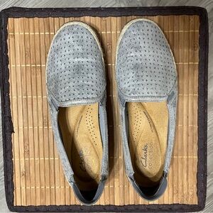 Clarks Light Gray Perforated Slip-On Loafers